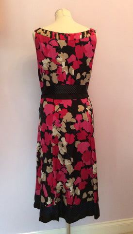 Monsoon Pink, Gold, Black & White Floral Print Silk Dress Size 22 - Whispers Dress Agency - Sold - 3