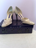 Magrit Pale Gold/Beige Satin & Leather Trim Heels Size 3/36 - Whispers Dress Agency - Womens Heels - 1