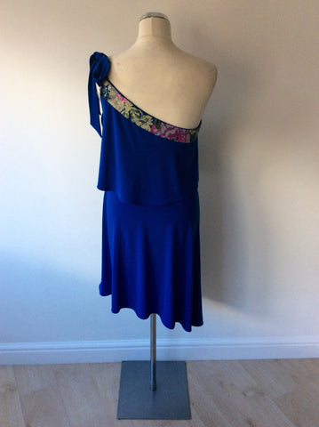MONSOON BLUE SEQUINNED TRIM ONE SHOULDER TIERED DRESS SIZE 12 - Whispers Dress Agency - Womens Dresses - 3