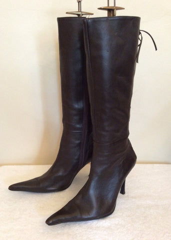 Piedra Dark Brown Leather Lace Up Back Boots Size 5/38 - Whispers Dress Agency - Womens Boots - 2