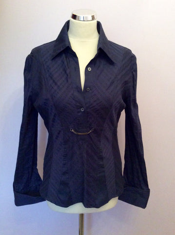 Karen Millen Dark Blue Fitted Shirt Size 14 - Whispers Dress Agency - Sold - 1
