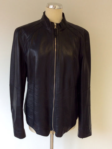 BETTY BARCLAY DARK BLUE SOFT LEATHER ZIP UP JACKET SIZE 18 - Whispers Dress Agency - Sold - 1