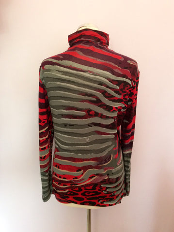 Oui Moment Red, Grey & Black Print Long Sleeve Top Size 12 - Whispers Dress Agency - Sold - 2