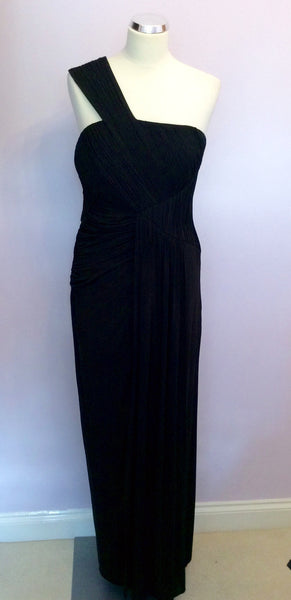 Coast Black Pleated One Shoulder Long Evening Dress Size 12 - Whispers Dress Agency - Sold - 1