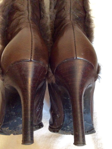 Nine West Brown Faux Fur Trim Boots Size Us 6, Uk 3.5/36 - Whispers Dress Agency - Womens Boots - 5