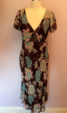 Planet Burgundy Floral Print Silk Dress & Wrap Size 10 - Whispers Dress Agency - Womens Dresses - 3