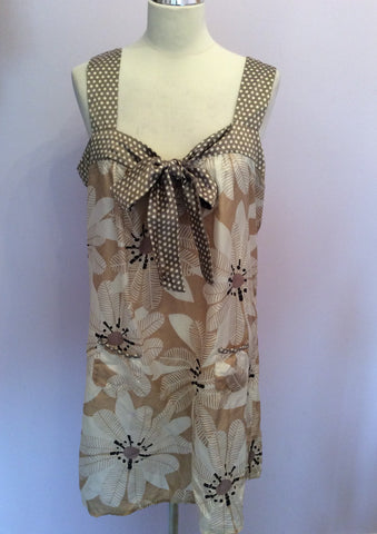 Nougat Beige & White Print Silk Tunic Top Size 12/14 - Whispers Dress Agency - Womens Tops - 1