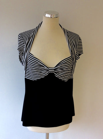 JOSEPH RIBKOFF BLACK & WHITE STRIPED CAP SLEEVE TOP SIZE 18 - Whispers Dress Agency - Sold - 1