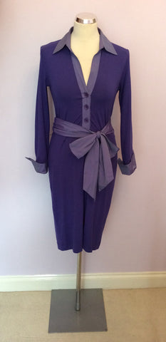 MARCCAIN PURPLE COLLARED STRETCH JERSEY DRESS SIZE N2 UK 10 - Whispers Dress Agency - Sold - 1