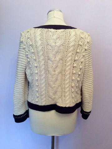 Whistles Cream & Navy Blue Trim Cardigan Size S/M - Whispers Dress Agency - Sold - 2