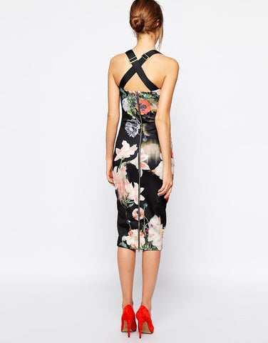 Brand New Ted Baker Black Bloom Print Midi Bodycon Dress Size 3 UK 12 - Whispers Dress Agency - Sold - 4