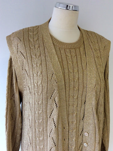 WINDSMOOR GOLD SPARKLE LONG SLEEVE JUMPER & MATCHING LONG SLEEVELESS CARDIGAN SIZE L - Whispers Dress Agency - Womens Knitwear - 2