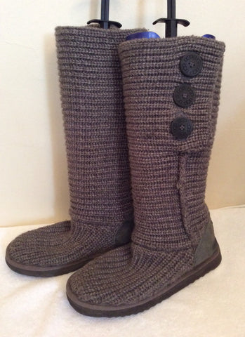 Ugg Grey Knit Button Trim Boots Size 4/37 - Whispers Dress Agency - Sold - 2
