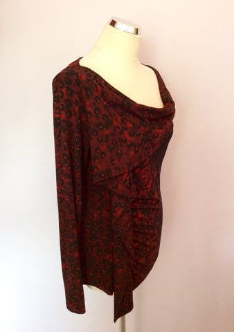 Isabel De Pedro Black & Red Print Draped Long Sleeve Top Size 16 - Whispers Dress Agency - Sold - 2