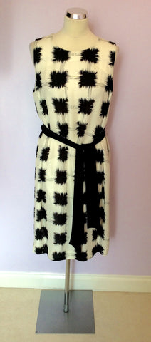 Brand New Jaeger Black & White Print Silk Dress With Tie Belt Size 16 - Whispers Dress Agency - Sold - 1