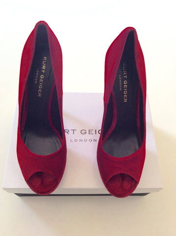 Kurt Geiger Red Velvet Peeptoe Platform Sole High Heels Size 7.5/41 - Whispers Dress Agency - Womens Heels - 3