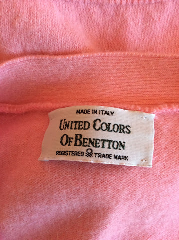 Vintage United Colours Of Benetton Pink Wool & Angora V Neck Cardigan Size M/L - Whispers Dress Agency - Womens Vintage - 2