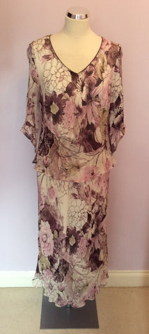 Roman Originals Purple & Pink Floral Print Dress & Scarf Size 14 - Whispers Dress Agency - Womens Dresses - 2