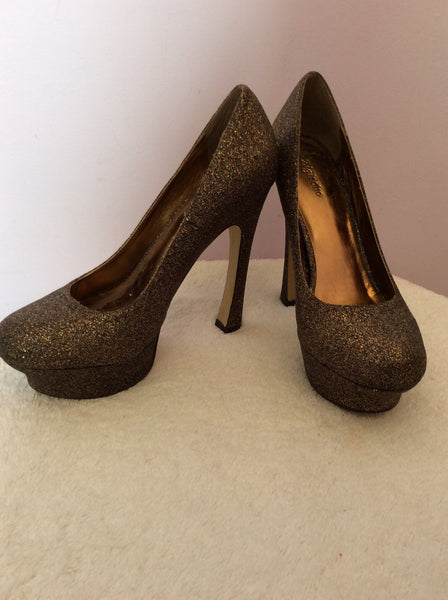 Zigisoho Bronze Glitter Platform Sole Heels Size 4/37 - Whispers Dress Agency - Womens Heels - 1
