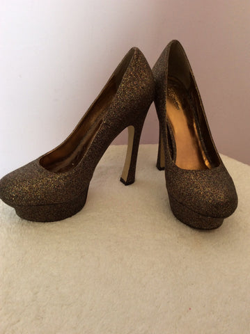 Zigisoho Bronze Glitter Platform Sole Heels Size 4/37 - Whispers Dress Agency - Womens Heels - 1