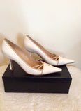 Chanel White & Beige Trim Leather Heels Size 7.5/40.5 - Whispers Dress Agency - Sold - 4