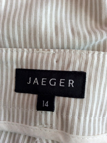 Jaeger Beige & White Pinstripe Cotton Crop Trousers Size 14 - Whispers Dress Agency - Sold - 3