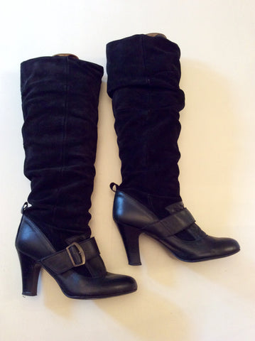 FAITH BLACK SUEDE & LEATHER KNEE LENGTH BOOTS SIZE 6/39 - Whispers Dress Agency - Womens Boots - 2