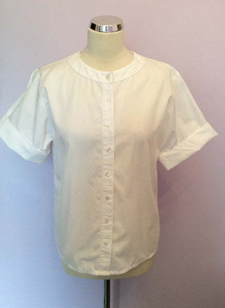 Vintage Jaeger White Cotton Short Sleeve Blouse Size 34" Approx UK 10 - Whispers Dress Agency - Womens Vintage