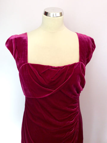 LK Bennett Dark Pink Velvet Tina Pencil Dress Size 14 - Whispers Dress Agency - Sold - 1