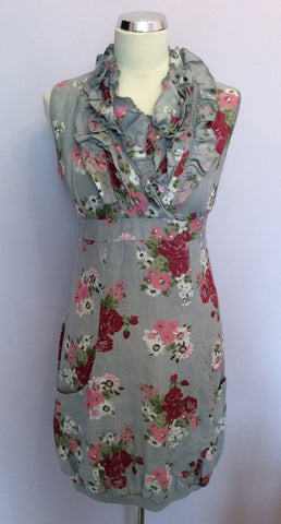 MADE IN ITALY LIGHT GREY FLORAL ROSE PRINT LINEN DRESS SIZE M - Whispers Dress Agency - Womens Dresses - 1
