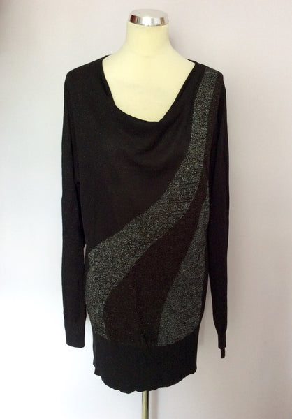 LONG TALL SALLY BLACK & SILVER SHIMMER LONG JUMPER SIZE M - Whispers Dress Agency - Womens Knitwear - 1