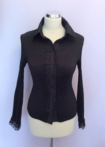 Ted Baker Black Pleated Stretch Shirt Size 2 UK 8,10,12 - Whispers Dress Agency - Sold - 1