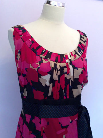 Monsoon Pink, Gold, Black & White Floral Print Silk Dress Size 22 - Whispers Dress Agency - Sold - 2