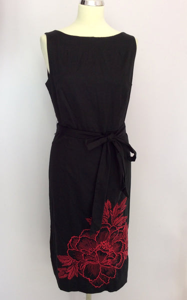 Monsoon Black & Red Embroidered Tie Belt Dress Size 14 - Whispers Dress Agency - Sold - 1