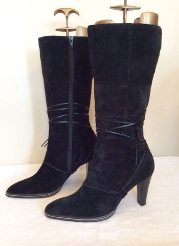 Shoe Co Black Suede Tie Detail Trim Size 6/39 - Whispers Dress Agency - Womens Boots - 1
