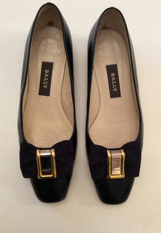 Bally Dark Blue Leather Bow Trim Court Shoes Size 5.5/38.5 - Whispers Dress Agency - Sold - 1
