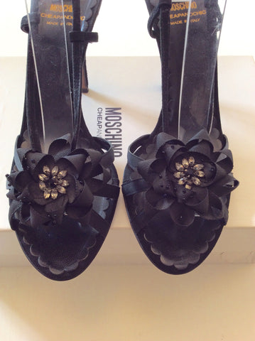 MOSCHINO CHEAP AND CHIC BLACK SUEDE ROSETTE TRIM SANDALS SIZE 7/40 - Whispers Dress Agency - Womens Sandals - 2