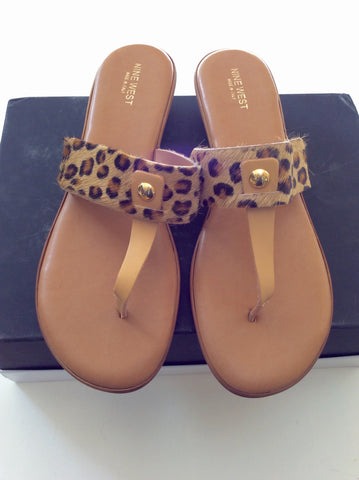 Brand New Nine West Tan Leopard Print Toe Post Mules Size 7/40 - Whispers Dress Agency - sold - 1
