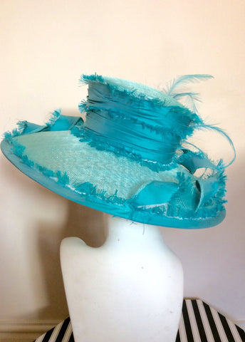 Victoria Ann Turquoise Wide Brim Feather Trim Formal Hat - Whispers Dress Agency - Womens Formal Hats & Fascinators - 4
