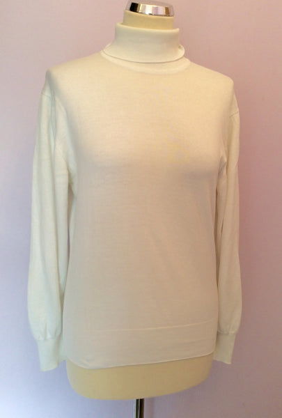 Vintage Jaeger White Cotton Polo Neck Top Size 34" UK S/M - Whispers Dress Agency - Womens Vintage