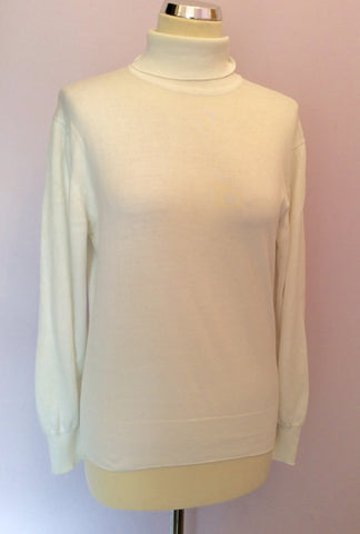 Vintage Jaeger White Cotton Polo Neck Top Size 34" UK S/M - Whispers Dress Agency - Womens Vintage