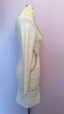 Hot Miami Styles Ivory Beaded Stretch Bodycon Dress Size M - Whispers Dress Agency - Womens Dresses - 3