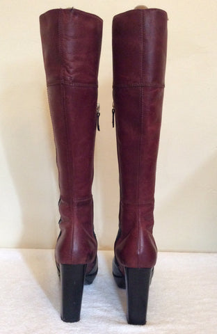 Betty Jackson Black Burgundy & Black Leather Knee High Boots Size 4/37 - Whispers Dress Agency - Womens Boots - 5