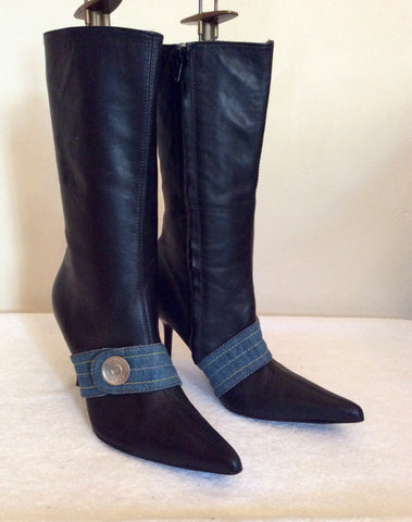 Miss Sixty Black Leather Calf Length Boots Size 5/38 - Whispers Dress Agency - Womens Boots - 1