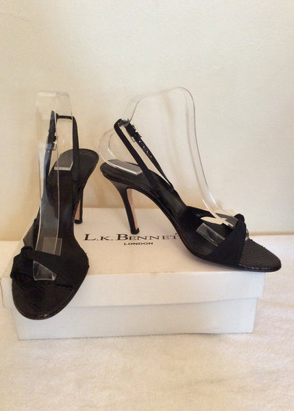 LK Bennett Black Snakeskin Leather & Satin Sandals Size 6/39 - Whispers Dress Agency - Womens Sandals - 1