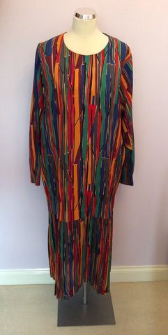VINTAGE LIBERTY MULTI COLOURED DROP WAIST WOOL DRESS SIZE 16 - Whispers Dress Agency - Sold - 1