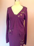 Edina Purple Embroidered & Beaded Silk Dress & Matching Cardigan Size 10/S - Whispers Dress Agency - Sold - 3