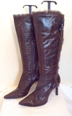 Nine West Brown Faux Fur Trim Boots Size Us 6, Uk 3.5/36 - Whispers Dress Agency - Womens Boots - 2