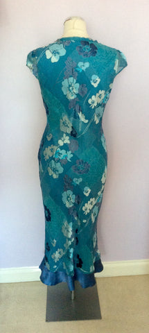 MONSOON TURQOUISE BLUE FLORAL PRINT SILK BLEND DRESS SIZE 10 - Whispers Dress Agency - Womens Dresses - 4