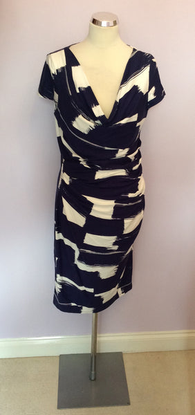 BRAND NEW PHASE EIGHT BLUE & WHITE PRINT STRETCH JERSEY DRESS SIZE 14 - Whispers Dress Agency - Womens Dresses - 1